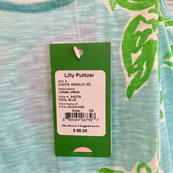 Lilly Pulitzer Pool Blue Pink Lemonade Carmel Floral Printed Cotton Tank Dress - Picture 10 of 12
